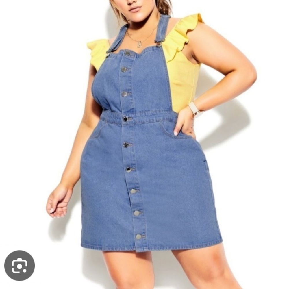 City Chic Denim Button-Front Pinafore charm Dress jumper Sz 20 New